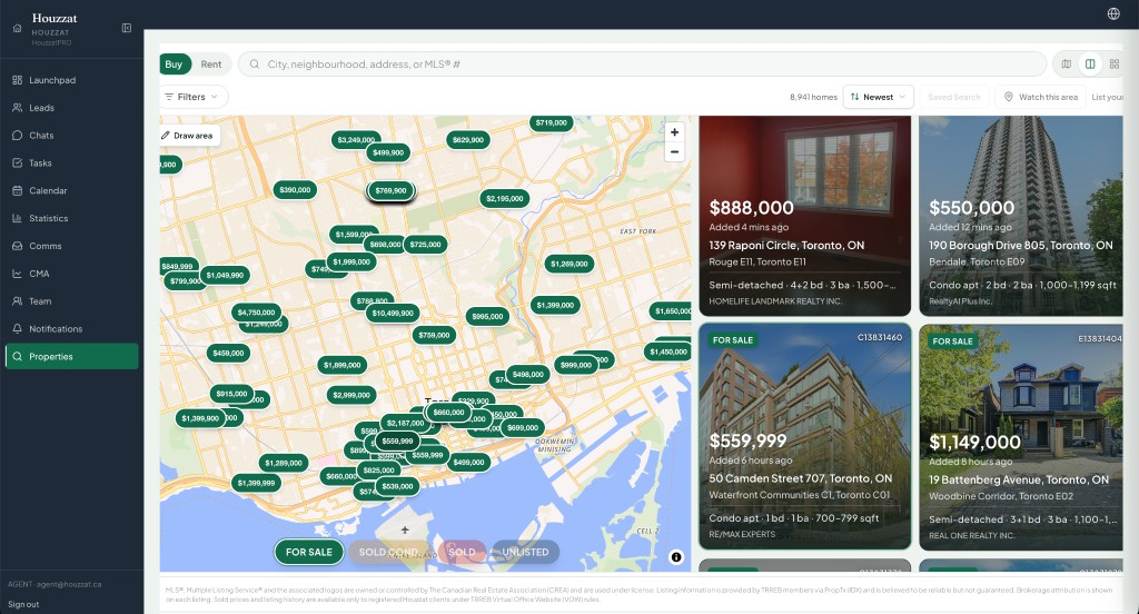 HouzzatPRO desktop Properties search and map